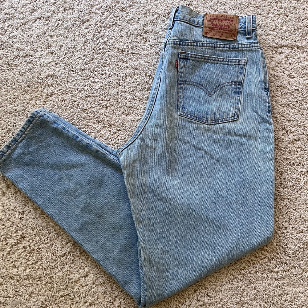 Vintage Y2K Levis 550 Jeans Red Tab Tag 16 USA Relaxed Tapered Mom Zip Fly Light